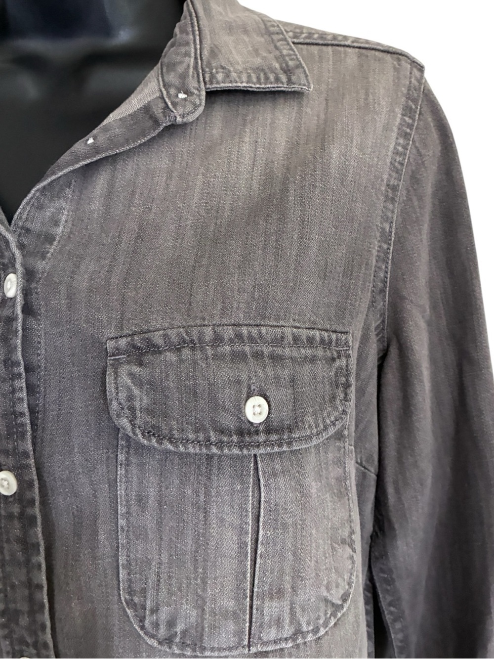 Grunge Utilitarian Skater Indie Washed Gray Long-Sleeve Button Down Shirt Sz M - Picture 3 of 7